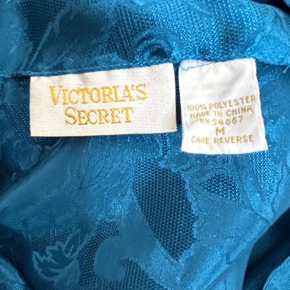 Victoria's Secret Gold Label Satin Chemise Nightgown Size M Teal Paisley 1990s - Picture 6 of 8